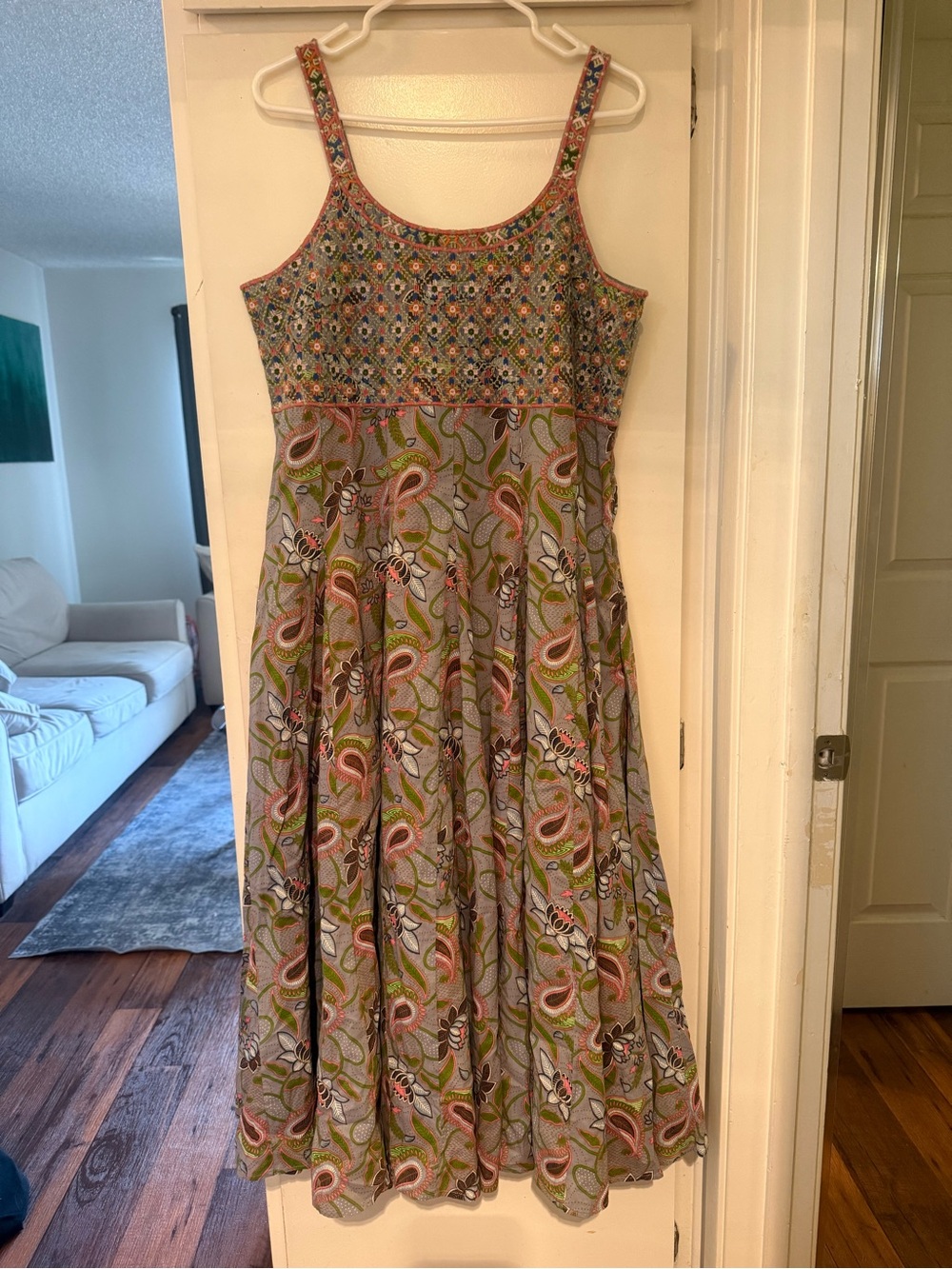 Floral fall season cottagecore Printed Spaghetti-Strap Maxi Dress - Pink & Green